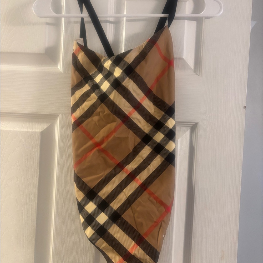 Burberry Beige Plaid One-Piece Swim